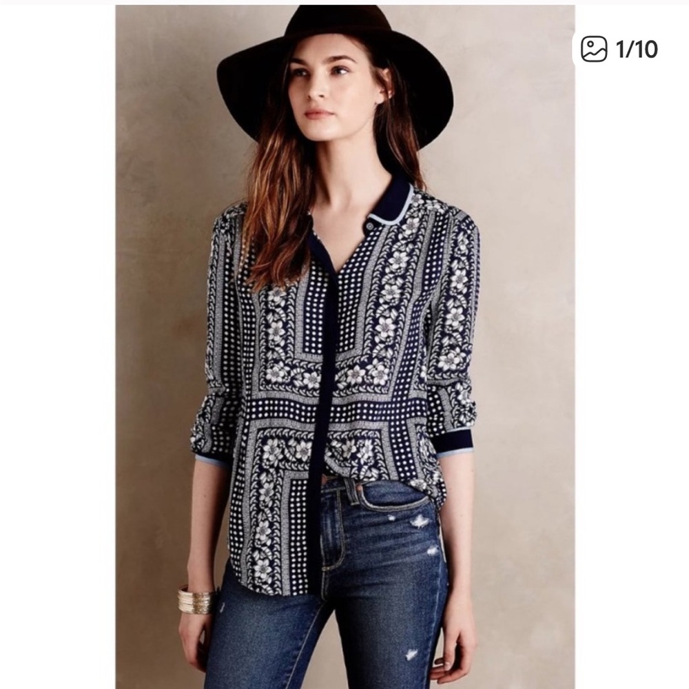 Maeve at Anthropologie Art House Floral Dots Button Down Shirt
